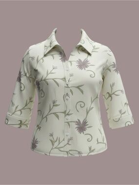 Style by EWM Floral Cotton Blouse Size 22 Plus Size Button Front Top